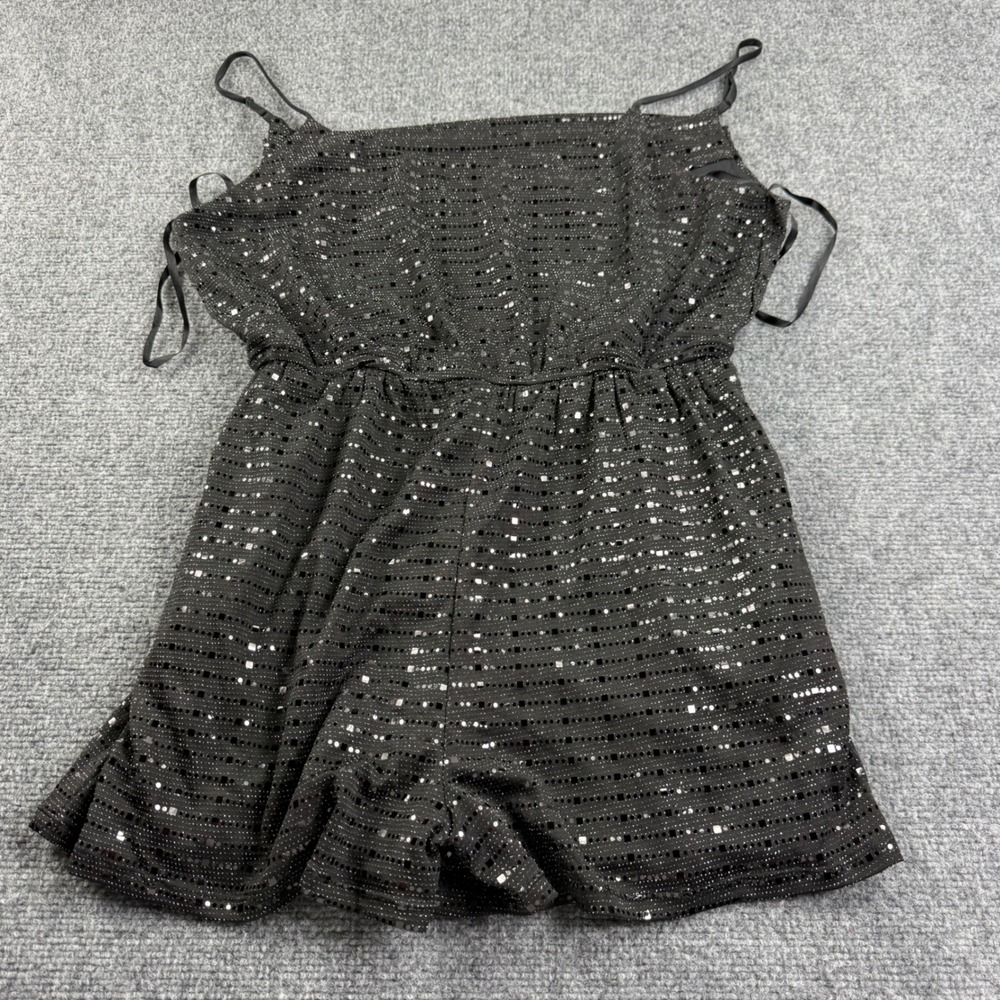 Crystal Sky Sequin Romper L Black Glitter Spaghetti Strap Party Jumpsuit Womens
